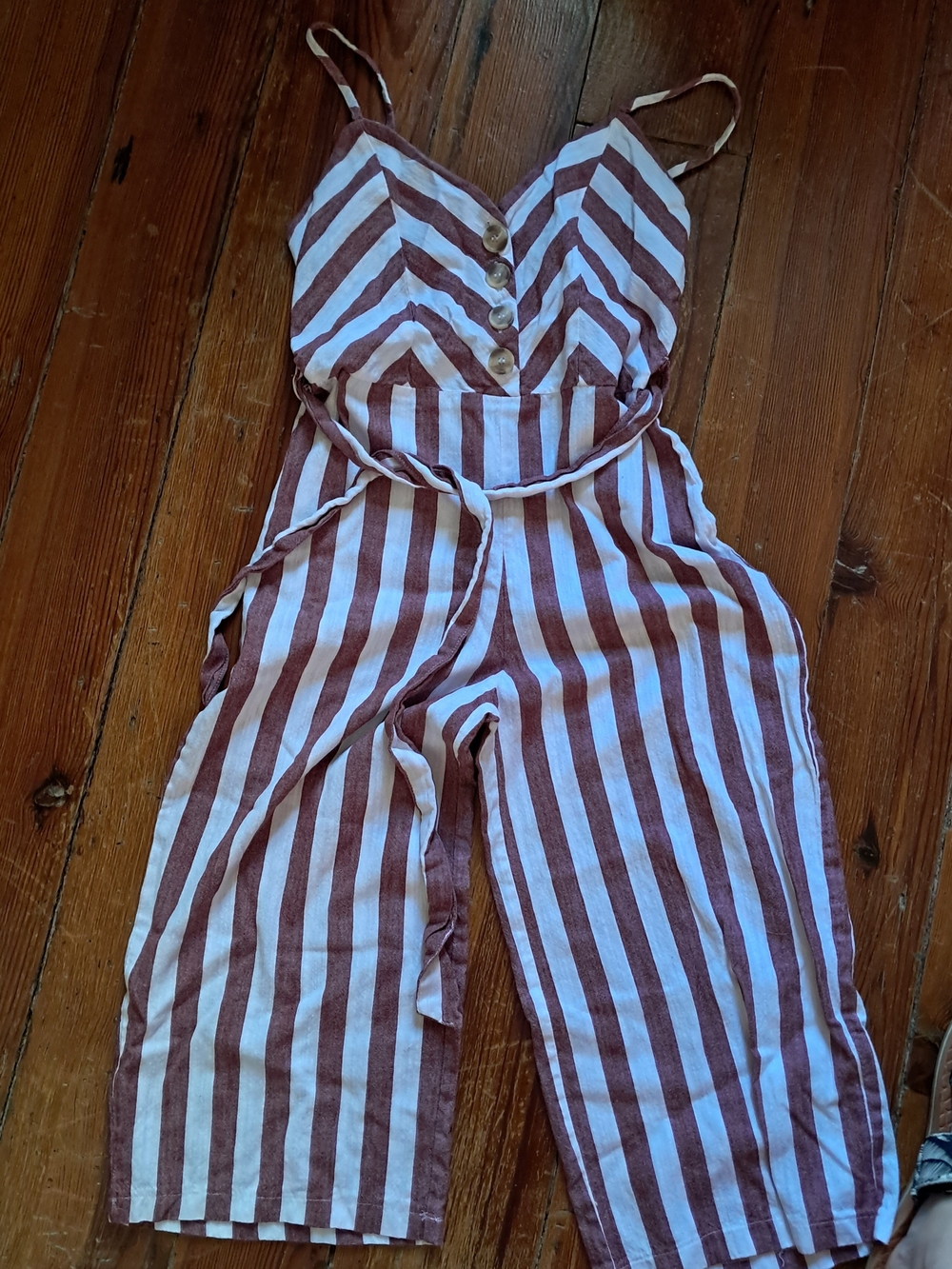 Derek Heart White and Burgundy Striped Sleeveless One-Piece